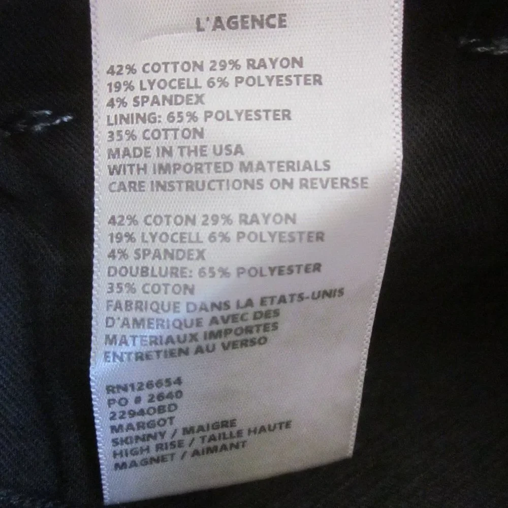 L'Agence Paris Womens Margot High Rise Skinny Style Jeans Size 24 Charcoal Wash